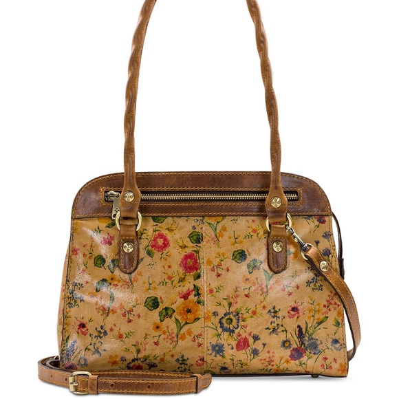 Patricia Nash Calvi Prairie Rose Leather Tan Shoulder Bag with Floral Design - Picture 1 of 16